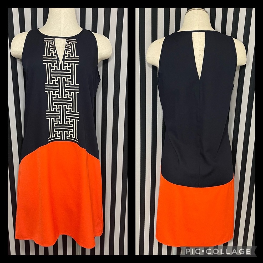 NWT THML Abriana Colorblock Embroidered Dress  Navy and Coral Dress size M